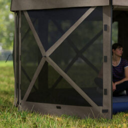 Outsunny 3 X 3(M) Hexagon Pop Up Gazebo With 5 Sides, Netting, Brown - thumbnail 9