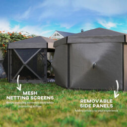 Outsunny 3 X 3(M) Hexagon Pop Up Gazebo With 5 Sides, Netting, Brown - thumbnail 5