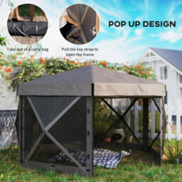 Outsunny 3 X 3(M) Hexagon Pop Up Gazebo With 5 Sides, Netting, Brown - thumbnail 4