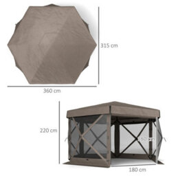 Outsunny 3 X 3(M) Hexagon Pop Up Gazebo With 5 Sides, Netting, Brown - thumbnail 3