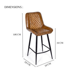 Elm Home And Garden 100% Real Genuine Leather Breakfast Kitchen Bar Stool Tan Brown With Back Rest - thumbnail 6