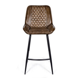 Elm Home And Garden 100% Real Genuine Leather Breakfast Kitchen Bar Stool Tan Brown With Back Rest - thumbnail 2