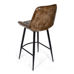Elm Home And Garden 100% Real Genuine Leather Breakfast Kitchen Bar Stool Tan Brown With Back Rest - thumbnail 3