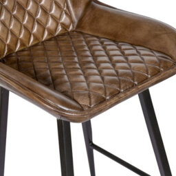 Elm Home And Garden 100% Real Genuine Leather Breakfast Kitchen Bar Stool Tan Brown With Back Rest - thumbnail 4