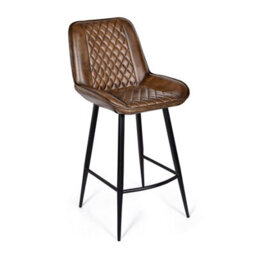 Elm Home And Garden 100% Real Genuine Leather Breakfast Kitchen Bar Stool Tan Brown With Back Rest - thumbnail 1