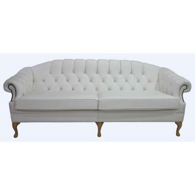 Chesterfield 4 Seater Shelly White Leather Sofa Settee Bespoke In Victoria Style - image 1