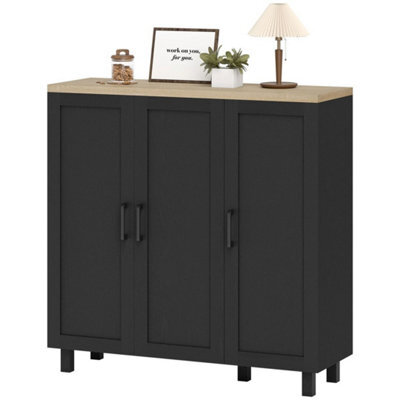 Kitchen Sideboard Buffet Cabinet With 3 Doors And Adjustable Shelves, Black - image 1