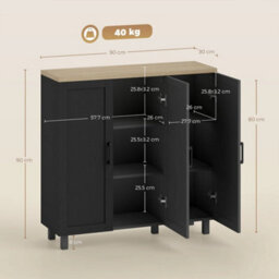 Kitchen Sideboard Buffet Cabinet With 3 Doors And Adjustable Shelves, Black - thumbnail 2