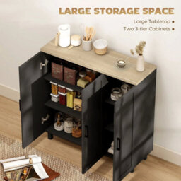 Kitchen Sideboard Buffet Cabinet With 3 Doors And Adjustable Shelves, Black - thumbnail 3