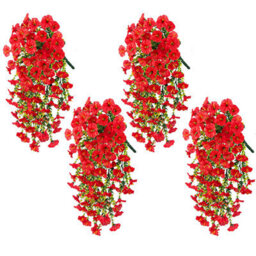 4 Pack Artificial Outdoor Morning Glories - Uv Resistant Silk Rattan Wall Decoration, Faux Greenery (Indoor And Outdoor) - thumbnail 1