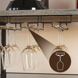 Wooden Wine Bar Cabinet With Wine Rack Stemware Holders And Mesh Door (H)92Cm X (W)70Cm X (D)35Cm, Grey - thumbnail 4