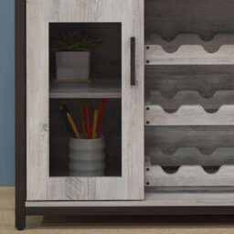 Wooden Wine Bar Cabinet With Wine Rack Stemware Holders And Mesh Door (H)92Cm X (W)70Cm X (D)35Cm, Grey - thumbnail 5