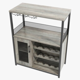 Wooden Wine Bar Cabinet With Wine Rack Stemware Holders And Mesh Door (H)92Cm X (W)70Cm X (D)35Cm, Grey - thumbnail 7