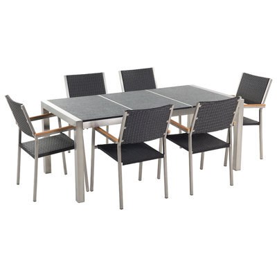 Beliani Garden Dining Set 6 Seater Grosseto Triple Plate Basalt Flamed Black - image 1