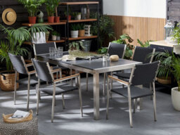 Beliani Garden Dining Set 6 Seater Grosseto Triple Plate Basalt Flamed Black - thumbnail 2