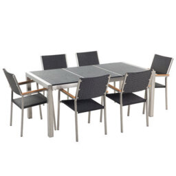 Beliani Garden Dining Set 6 Seater Grosseto Triple Plate Basalt Flamed Black - thumbnail 4