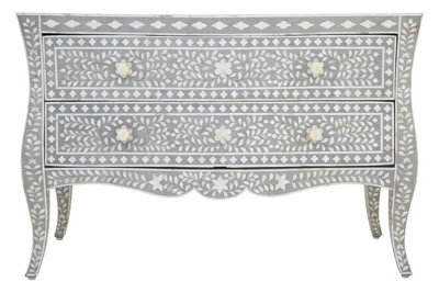 Orsina 2-Drawer Chest With Mother Of Pearl Inlay,handcrafted Mango Wood Dresser,floral Design Chest,storage Drawer - image 1