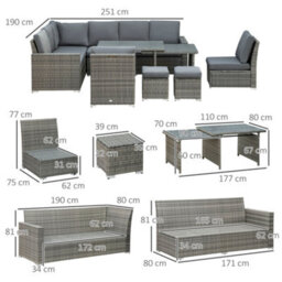 Outsunny 10-Seater Sofa Sectional W/ Cushioned Seat, Footstools And Glass Table - thumbnail 3