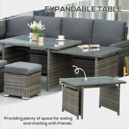 Outsunny 10-Seater Sofa Sectional W/ Cushioned Seat, Footstools And Glass Table - thumbnail 4