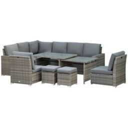 Outsunny 10-Seater Sofa Sectional W/ Cushioned Seat, Footstools And Glass Table - thumbnail 2