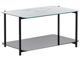 Beliani Modern Coffee Table, Marble-Effect Tempered Glass Top, Black Steel Base, 77 X 47 Cm - thumbnail 3
