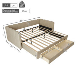 Matteo Beige Chenille Upholstered Daybed Sofa Bed With Pull-Out Guest Bed (90X190Cm To 180X190Cm), 2 Storage Drawers & Usb Ports - thumbnail 8