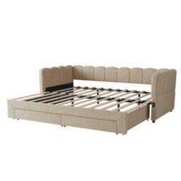 Matteo Beige Chenille Upholstered Daybed Sofa Bed With Pull-Out Guest Bed (90X190Cm To 180X190Cm), 2 Storage Drawers & Usb Ports - thumbnail 9
