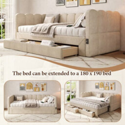 Matteo Beige Chenille Upholstered Daybed Sofa Bed With Pull-Out Guest Bed (90X190Cm To 180X190Cm), 2 Storage Drawers & Usb Ports - thumbnail 5
