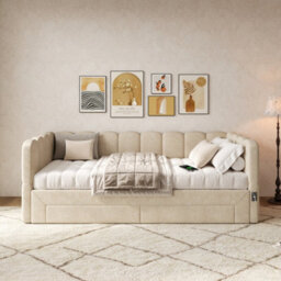 Matteo Beige Chenille Upholstered Daybed Sofa Bed With Pull-Out Guest Bed (90X190Cm To 180X190Cm), 2 Storage Drawers & Usb Ports - thumbnail 3