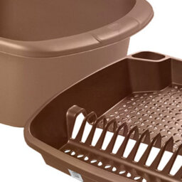 KetoPlastics Rose Gold 2 Piece Kitchen Set - Large Dish Drainer And Rectangle Washing Up Bowl - thumbnail 3