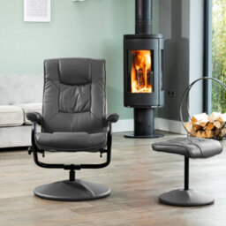 Gibson Bonded Leather And Pu Swivel Based Based Recliner And Footstool - Grey - thumbnail 3