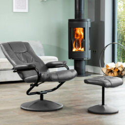 Gibson Bonded Leather And Pu Swivel Based Based Recliner And Footstool - Grey - thumbnail 2