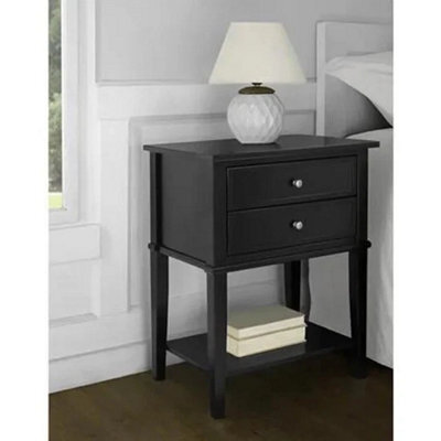 2 Drawer Side Table Bedside Cabinet In Black - image 1