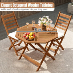 Costway Solid Wood Patio Dining Table 90Cm Outdoor Octagon Bistro Table With Umbrella Hole - thumbnail 9