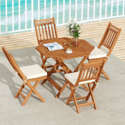 Costway Solid Wood Patio Dining Table 90Cm Outdoor Octagon Bistro Table With Umbrella Hole - thumbnail 5