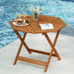 Costway Solid Wood Patio Dining Table 90Cm Outdoor Octagon Bistro Table With Umbrella Hole - thumbnail 8