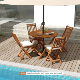 Costway Solid Wood Patio Dining Table 90Cm Outdoor Octagon Bistro Table With Umbrella Hole - thumbnail 6