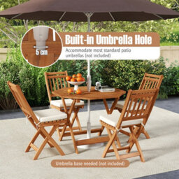 Costway Solid Wood Patio Dining Table 90Cm Outdoor Octagon Bistro Table With Umbrella Hole - thumbnail 4