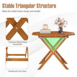 Costway Solid Wood Patio Dining Table 90Cm Outdoor Octagon Bistro Table With Umbrella Hole - thumbnail 7