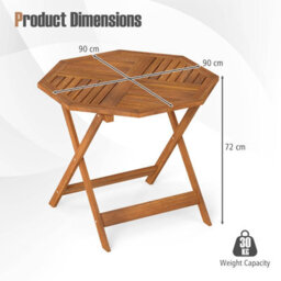 Costway Solid Wood Patio Dining Table 90Cm Outdoor Octagon Bistro Table With Umbrella Hole - thumbnail 2