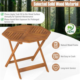 Costway Solid Wood Patio Dining Table 90Cm Outdoor Octagon Bistro Table With Umbrella Hole - thumbnail 3