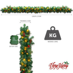 Verymerry 9Ft Pre-Lit Garland 2In1 Dual-Color - Warm White/multi Colour With 50 Led Lights With Auto-Off Timer, 9 Lighting Modes - thumbnail 7