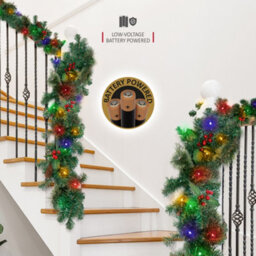 Verymerry 9Ft Pre-Lit Garland 2In1 Dual-Color - Warm White/multi Colour With 50 Led Lights With Auto-Off Timer, 9 Lighting Modes - thumbnail 6