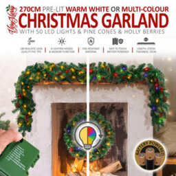 Verymerry 9Ft Pre-Lit Garland 2In1 Dual-Color - Warm White/multi Colour With 50 Led Lights With Auto-Off Timer, 9 Lighting Modes - thumbnail 2