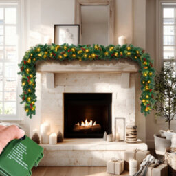 Verymerry 9Ft Pre-Lit Garland 2In1 Dual-Color - Warm White/multi Colour With 50 Led Lights With Auto-Off Timer, 9 Lighting Modes