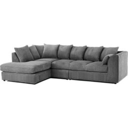 Palmas Jumbo Cord Fabric 5 Seater Left Hand Facing Corner Sofa Grey - thumbnail 2