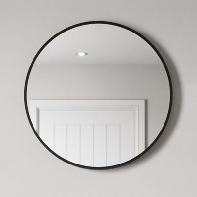 Affine 600 X 600mm Black Wall Mounted Bathroom Mirror Framed Round Design 4mm Glass - image 1
