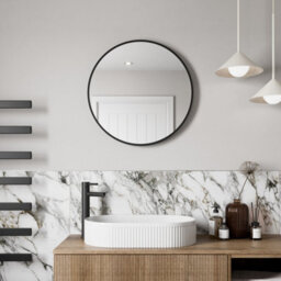 Affine 600 X 600mm Black Wall Mounted Bathroom Mirror Framed Round Design 4mm Glass - thumbnail 2