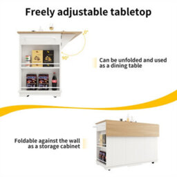 Abrihome Kitchen Island With Removable Partitions & Tempered Glass In White/black Wood Grain Finish - thumbnail 4