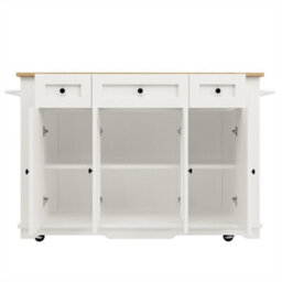 Abrihome Kitchen Island With Removable Partitions & Tempered Glass In White/black Wood Grain Finish - thumbnail 9